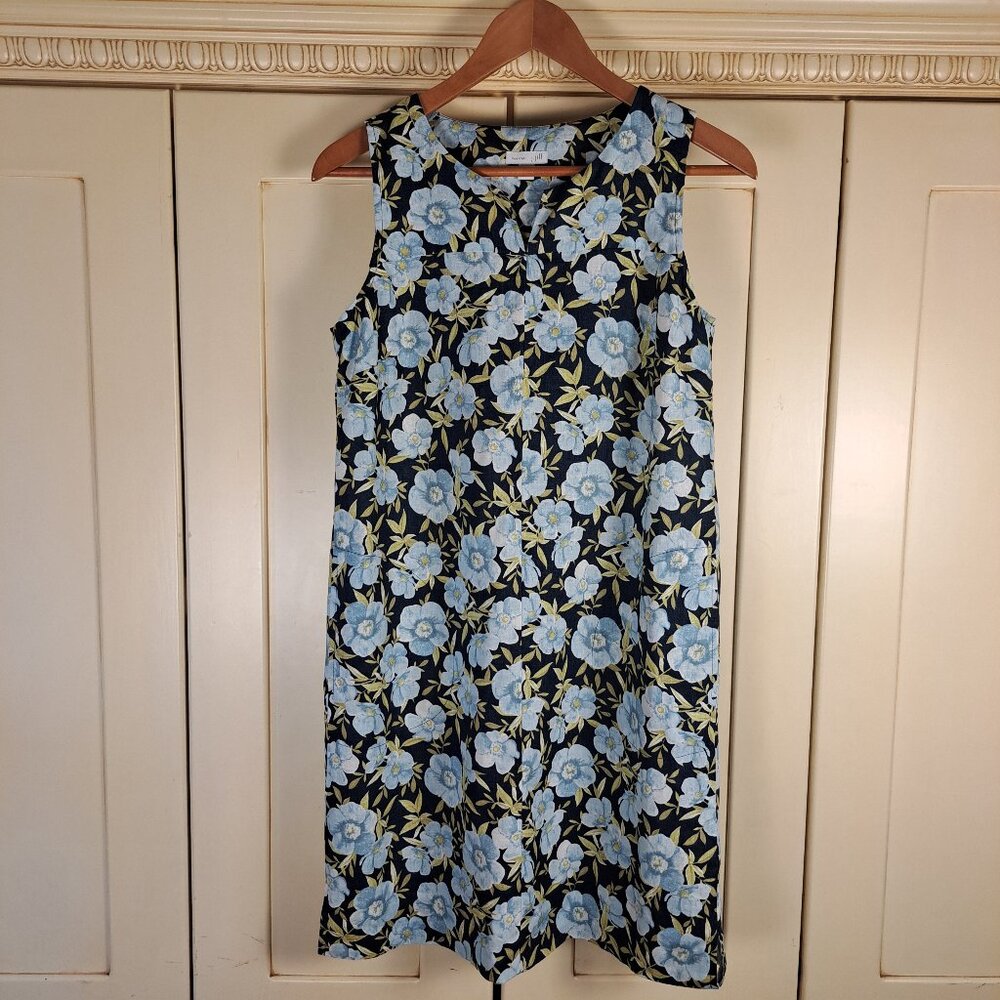 J.Jilll Love Linen Blue Floral Sleeveless Shift Dress Sz XS